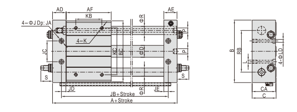 Бесштоковый цилиндр с направляющими (магнитная связь/шарикоподшипник) — серия HMTL .png